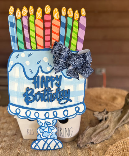 Hand-Painted Birthday Cake Door Hanger Sign – Preppy Plaid & Chinoiserie Style