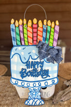 Hand-Painted Birthday Cake Door Hanger Sign – Preppy Plaid & Chinoiserie Style