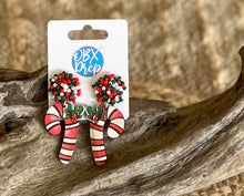 Hand-Painted Birch Candy Cane Earrings with Seed Beaded Studs