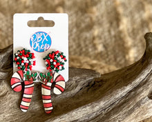 Hand-Painted Birch Candy Cane Earrings with Seed Beaded Studs