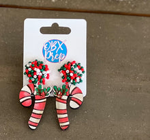 Hand-Painted Birch Candy Cane Earrings with Seed Beaded Studs