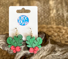 Hand-Painted Holly Berry Wood Earrings – Baltic Birch, Hook Closure