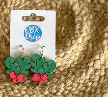 Hand-Painted Holly Berry Wood Earrings – Baltic Birch, Hook Closure
