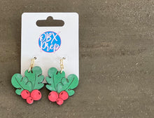 Hand-Painted Holly Berry Wood Earrings – Baltic Birch, Hook Closure