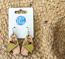 Fire Wife Earrings – Hand-Painted Birch Firefighter Jewelry, OBX Handmade Gift for Her, Hook Closure, Lead & Nickel Compliant