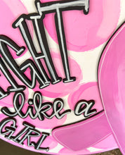 Hand Painted “Fight Like a Girl” Breast Cancer Awareness Sign – Pink Ribbon Round Door Hanger