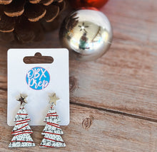 Christmas Tree Cake Silver Star Stud Topper Dangle Earrings