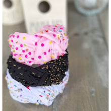 Confetti Beaded Top Knot Headband in Pink, Black and Gold, and White Multi-Colors