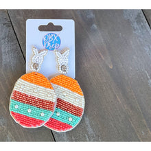 Easter Bunny Striped Spring Egg Seed Beaded Dangle Earrings