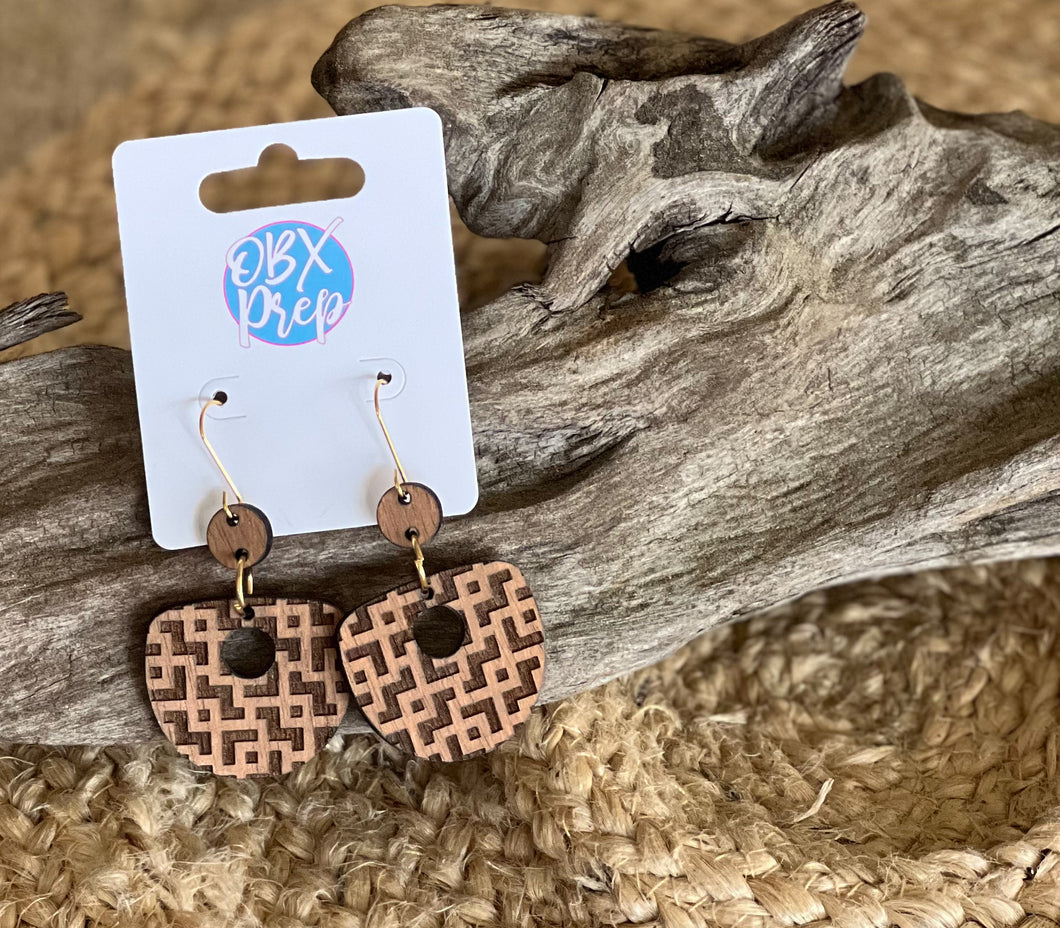 Mocha Geometric Hoop Dangle Earrings – Hand Painted & Engraved