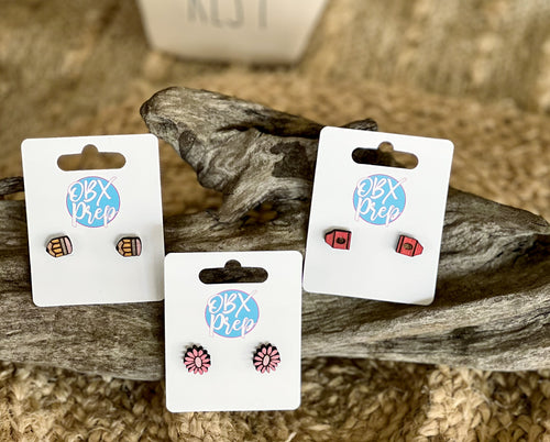 Mini Teacher or Girl Stud Earrings – Hand Painted Birch Wood