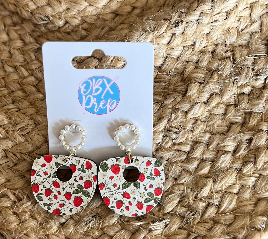 Strawberries on the Vine Plump Hoop Earrings with Pearl Stud – Handmade in OBX