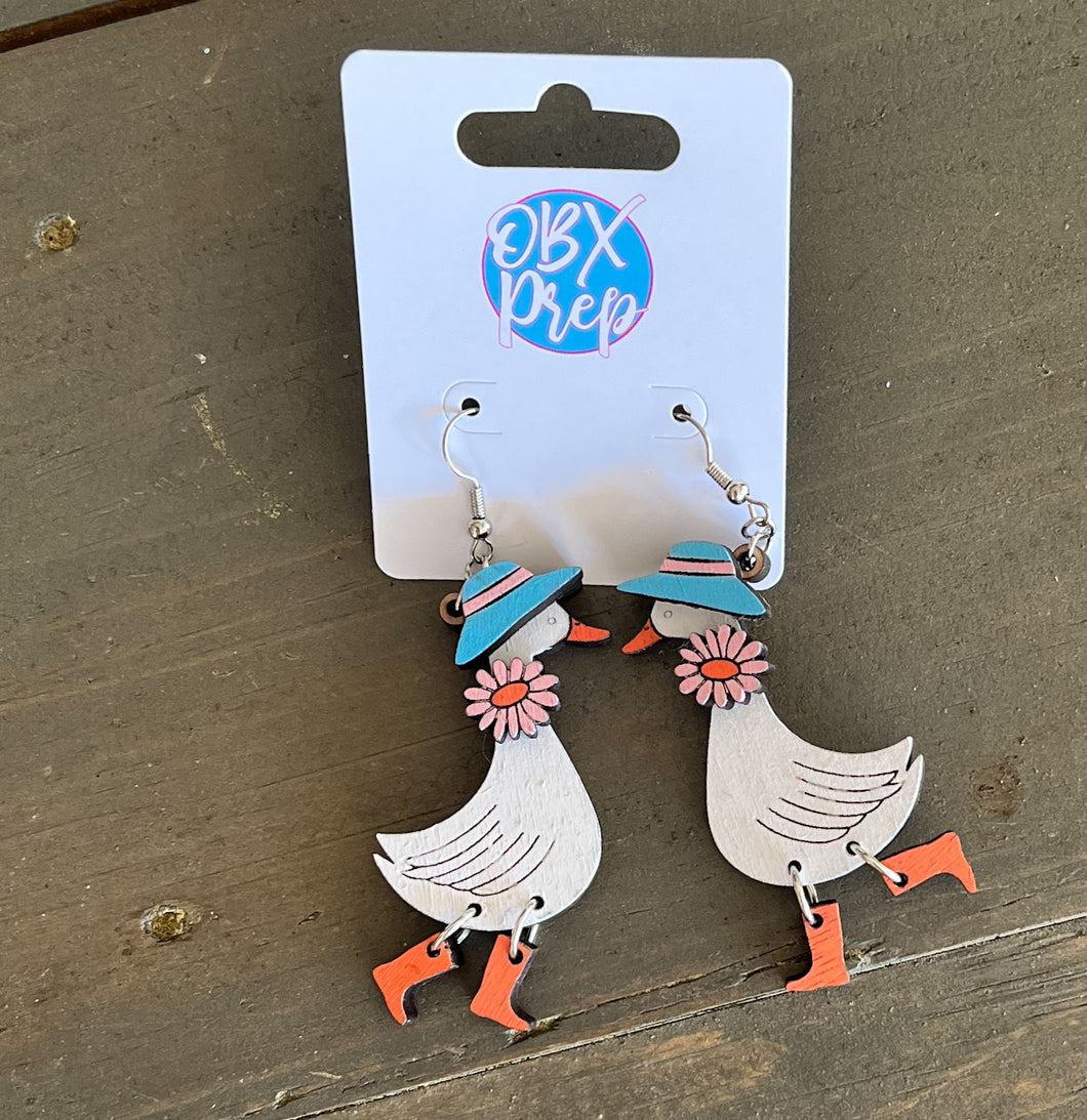 Porch Goose Dangle Earrings – Hand Painted Wood