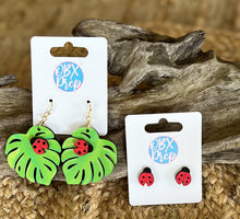 Monstera & Ladybug Hand-Painted Wood Earrings | Handmade in the OBX