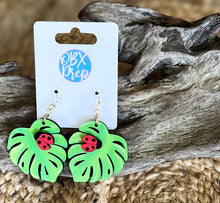 Monstera & Ladybug Hand-Painted Wood Earrings | Handmade in the OBX