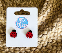 Monstera & Ladybug Hand-Painted Wood Earrings | Handmade in the OBX