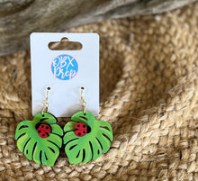 Monstera & Ladybug Hand-Painted Wood Earrings | Handmade in the OBX
