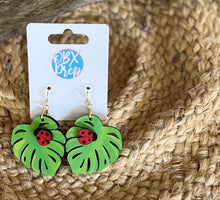 Monstera & Ladybug Hand-Painted Wood Earrings | Handmade in the OBX