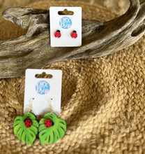 Monstera & Ladybug Hand-Painted Wood Earrings | Handmade in the OBX