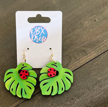 Monstera & Ladybug Hand-Painted Wood Earrings | Handmade in the OBX