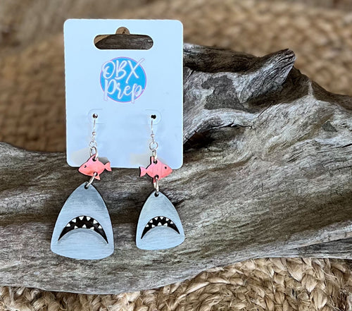 Shark & Fish Hand Painted Dangle Earrings – Handmade Coastal Charm