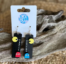 Retro Pac-Man Hand Painted Birch Wood Earrings – Dangle or Stud Options
