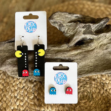 Retro Pac-Man Hand Painted Birch Wood Earrings – Dangle or Stud Options