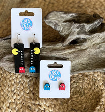 Retro Pac-Man Hand Painted Birch Wood Earrings – Dangle or Stud Options