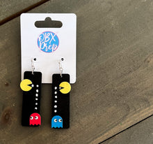 Retro Pac-Man Hand Painted Birch Wood Earrings – Dangle or Stud Options