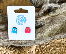Retro Pac-Man Hand Painted Birch Wood Earrings – Dangle or Stud Options