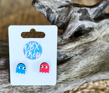 Retro Pac-Man Hand Painted Birch Wood Earrings – Dangle or Stud Options