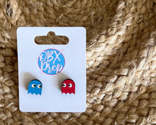 Retro Pac-Man Hand Painted Birch Wood Earrings – Dangle or Stud Options