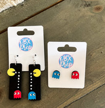 Retro Pac-Man Hand Painted Birch Wood Earrings – Dangle or Stud Options