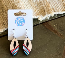 Hand Painted Patriotic Red, White & Blue Wood Earrings – Made in OBX