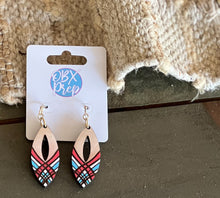 Hand Painted Patriotic Red, White & Blue Wood Earrings – Made in OBX