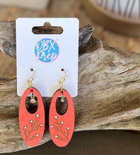 Summery Coral Floral Oval Birch Wood Earrings – Hand Painted in OBX