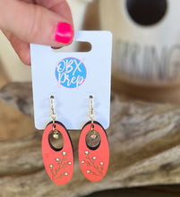 Summery Coral Floral Oval Birch Wood Earrings – Hand Painted in OBX