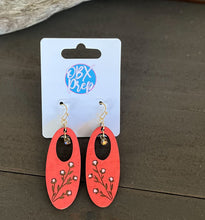 Summery Coral Floral Oval Birch Wood Earrings – Hand Painted in OBX