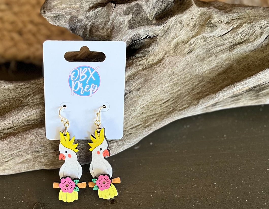 Hand-Painted Cockatoo Tropical Earrings – OBX Exclusive