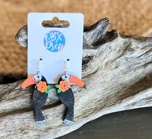Tropical Toucan Hand-Painted Birch Wood Earrings – OBX Prep Exclusive