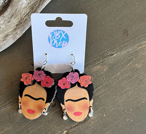 Frida Kahlo Hand-Painted Birch Wood Earrings – OBX Prep Exclusive