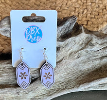 Lavender Crystal Engraved Floral Birch Wood Earrings – Handmade in OBX
