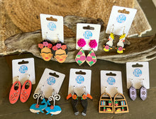 Summery Coral Floral Oval Birch Wood Earrings – Hand Painted in OBX