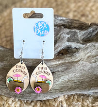 Pina Colada Hand Painted Birch Dangle Earrings – Tropical 3D Coastal Vibes with Rhinestone Accent