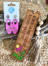 Hand-Painted Birch Hoop Earrings with Delicate Floral Engraving – Hot Pink & Yellow Floral Dangles