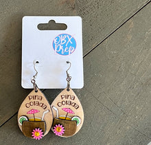 Pina Colada Hand Painted Birch Dangle Earrings – Tropical 3D Coastal Vibes with Rhinestone Accent