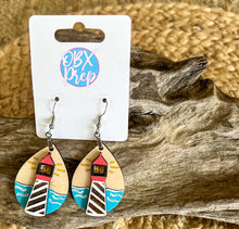 Hand Painted 3D Lighthouse Dangle Earrings - OBX Handmade Coastal Jewelry
