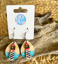 Hand Painted 3D Lighthouse Dangle Earrings - OBX Handmade Coastal Jewelry