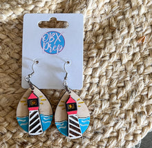 Hand Painted 3D Lighthouse Dangle Earrings - OBX Handmade Coastal Jewelry