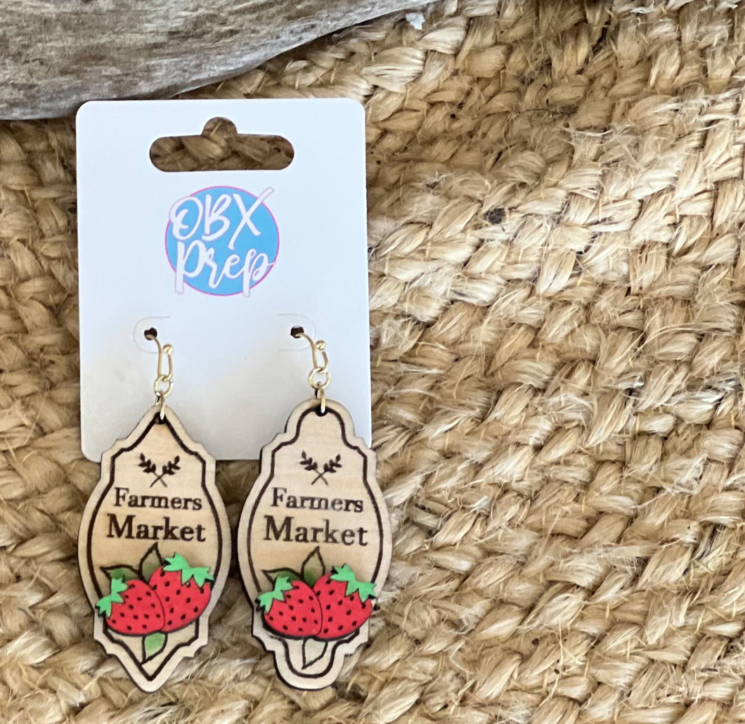 Hand-Painted Farmers Market Strawberry Sign Earrings – OBX Handmade